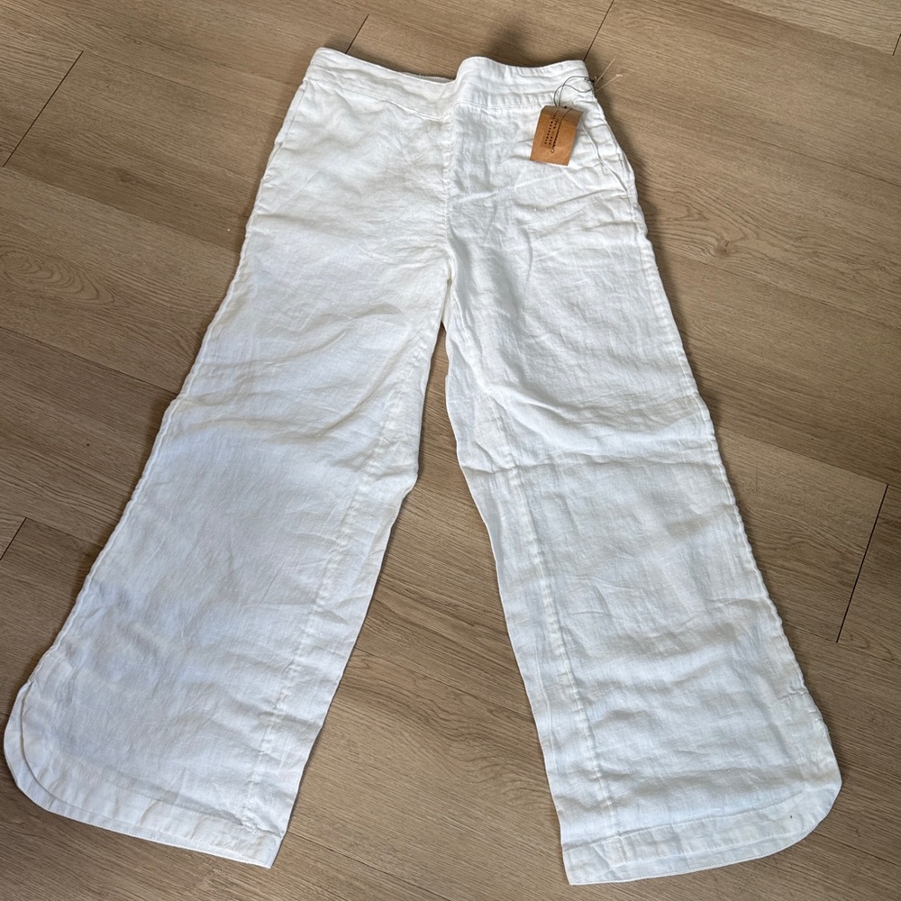 Christian Siriano White Linen Elastic Waist Pants